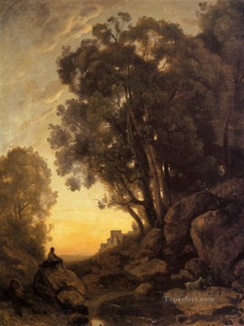 Jean Baptiste Camille Corot Painting - El cabrero italiano Tarde al aire libre Romanticismo Jean Baptiste Camille Corot